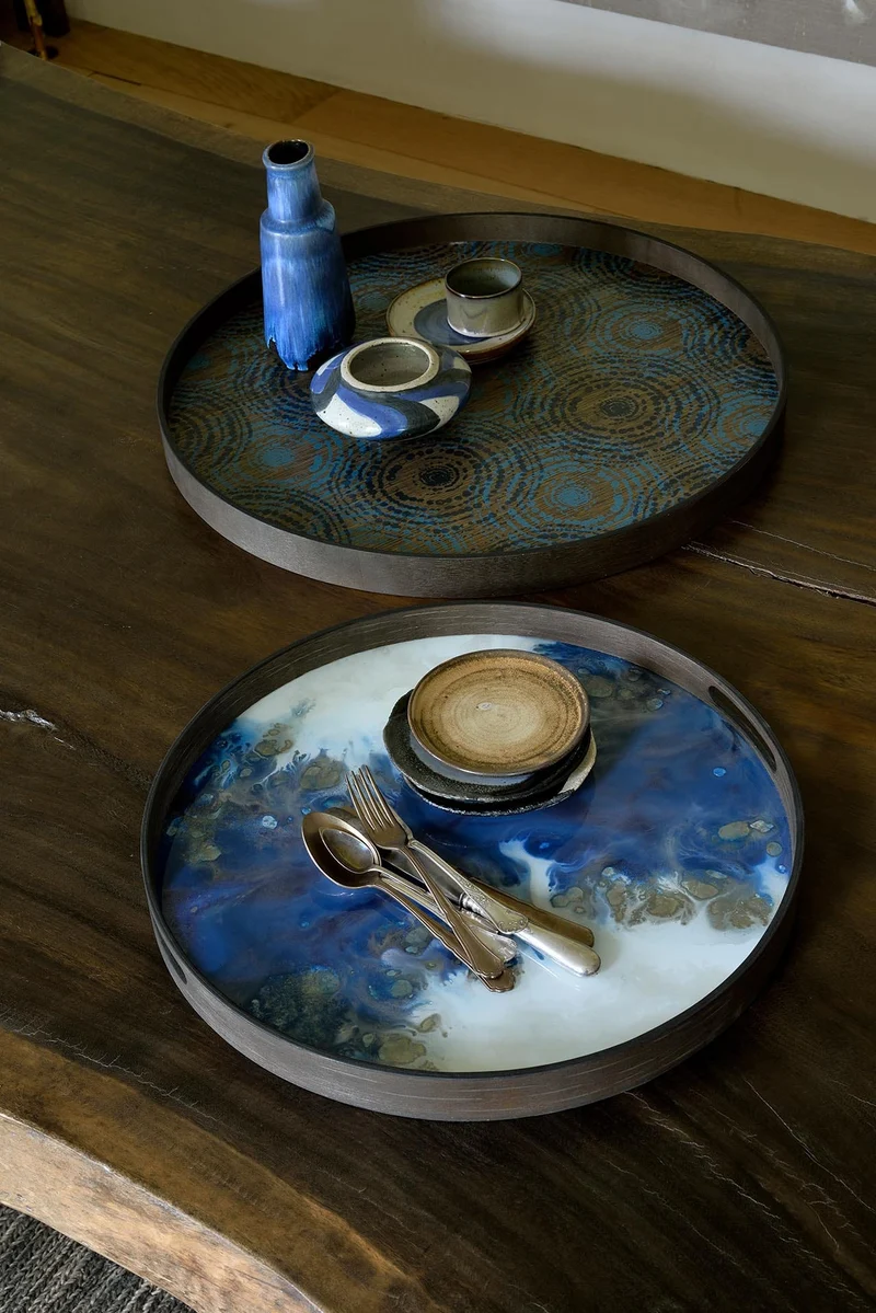 Ethnicraft Plateau en Verre Organic – Blue Mist Ø 48cm