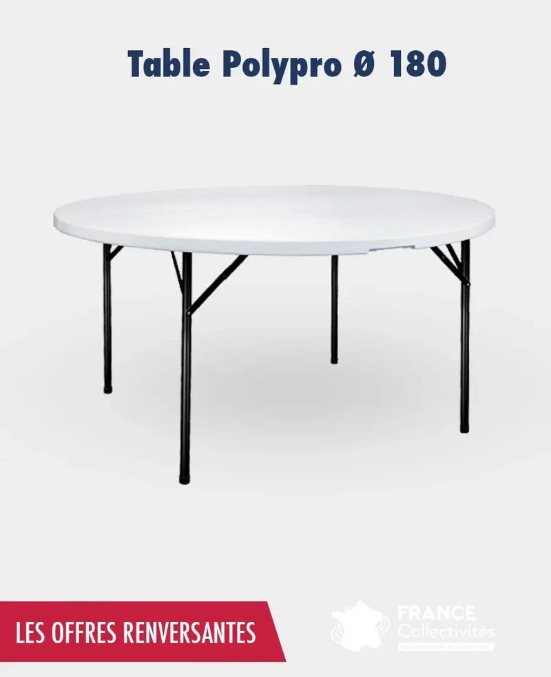 Promo 12 tables rondes 180 cm pliante polypro + 1 chariot