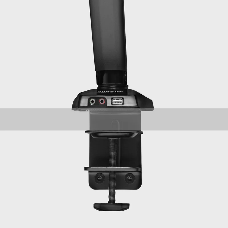 Duronic DMUSB5X1 Support d'écran à Pince pour Bureau | Mécanisme à gaz | Ajustements à la volée | Incorpore hub USB et Prise Jack pour Casque et Microphone | Compatibilité avec moniteurs VESA 75/100