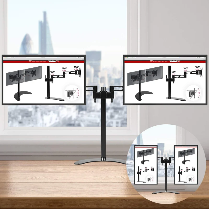 Duronic DM35D2 Support 2 écrans sur Socle pour Bureau | Hauteur Ajustable | Rotatif/Inclinable/Pivotable | Compatibilité Universelle avec Moniteur VESA 75/100 | Aluminium | Socle inclus