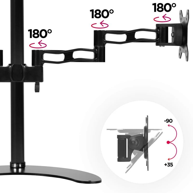 Duronic DM35D2 Support 2 écrans sur Socle pour Bureau | Hauteur Ajustable | Rotatif/Inclinable/Pivotable | Compatibilité Universelle avec Moniteur VESA 75/100 | Aluminium | Socle inclus