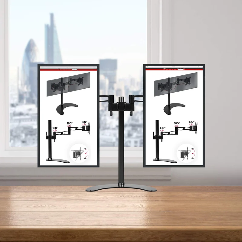 Duronic DM35D2 Support 2 écrans sur Socle pour Bureau | Hauteur Ajustable | Rotatif/Inclinable/Pivotable | Compatibilité Universelle avec Moniteur VESA 75/100 | Aluminium | Socle inclus
