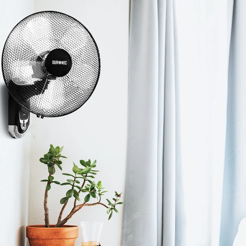 Duronic FN55 BK Ventilateur mural 60W 5 Pâles de 40cm Tête oscillante avec minuteur 3 Vitesses Télécommande Moteur puissant et silencieux Support mural coulissant démontable à la volée