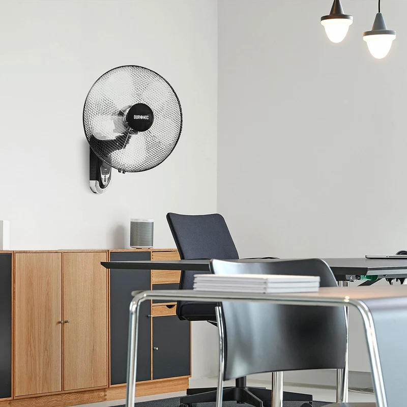 Duronic FN55 BK Ventilateur mural 60W 5 Pâles de 40cm Tête oscillante avec minuteur 3 Vitesses Télécommande Moteur puissant et silencieux Support mural coulissant démontable à la volée