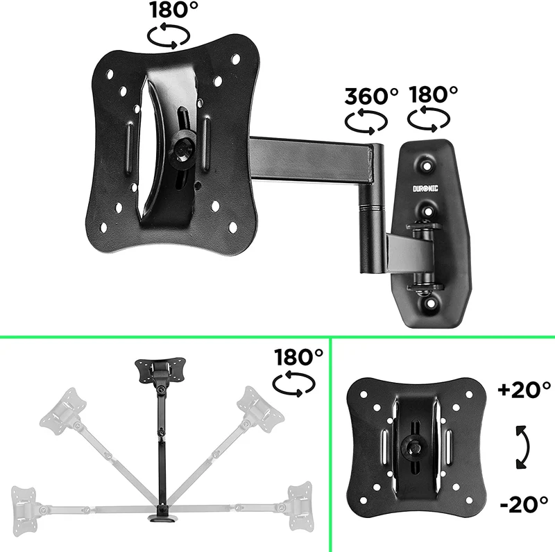 Duronic TVB0920 Support Mural inclinable pour écran de télévision de 13 à 30 Pouces ou 33 à 71 cm VESA 50 x 100 mm Charge maximale de 18 kg Bras extenseur