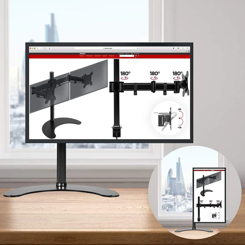 Duronic DM25D1 Support écran PC sur Socle pour Bureau | Hauteur Ajustable | Rotatif/Inclinable/Pivotable | Compatibilité Universelle avec Moniteur d'Ordinateur VESA 75/100 | Socle Inclus