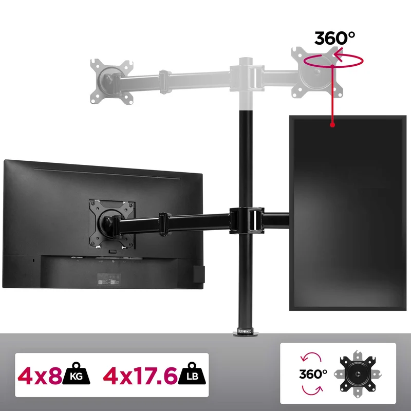 Duronic DM254 Support Quadruple 4 écrans PC à Pince pour Bureau | Hauteur Ajustable | Rotatif/Inclinable/Pivotable | Compatibilité Universelle avec Moniteur d'Ordinateur VESA 75/100