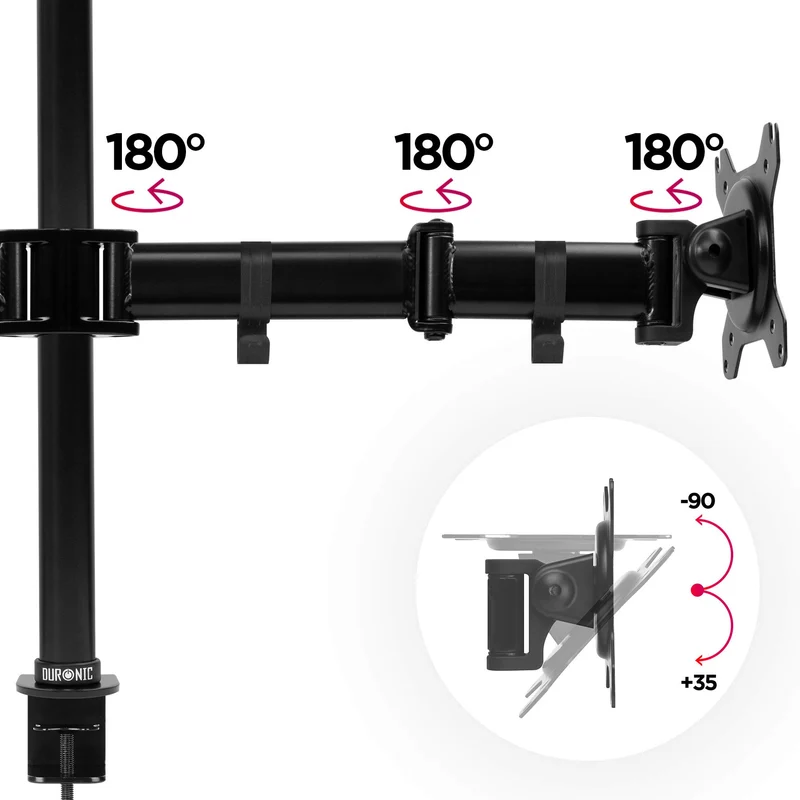 Duronic DM254 Support Quadruple 4 écrans PC à Pince pour Bureau | Hauteur Ajustable | Rotatif/Inclinable/Pivotable | Compatibilité Universelle avec Moniteur d'Ordinateur VESA 75/100