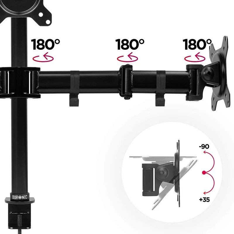 Duronic DM253 Support 3 écrans PC à Pince pour Bureau | Hauteur Ajustable | Rotatif/Inclinable/Pivotable | Compatibilité Universelle avec Moniteur d'Ordinateur LCD/LED VESA 75/100