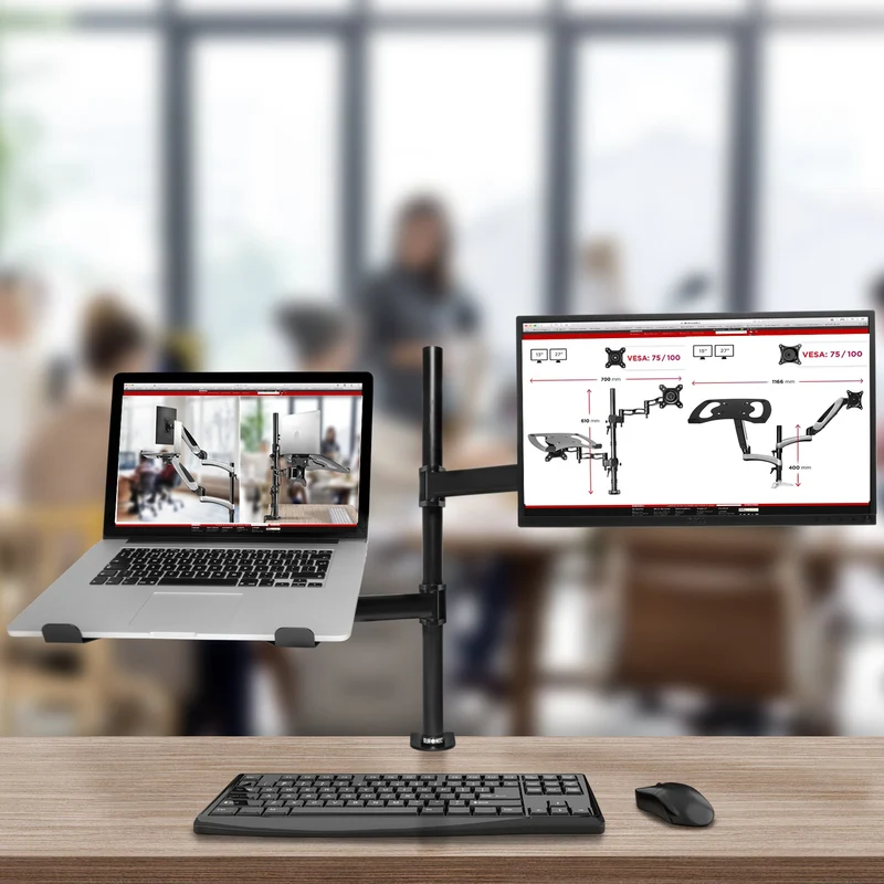Duronic DM25L1X1 Support de Moniteur et Support d'Ordinateur Portable PC à Pince pour Bureau | Rotatif/Inclinable/Pivotable | Compatibilité Universelle avec Moniteur d'Ordinateur VESA 75/100