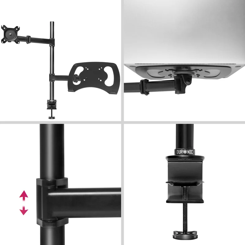 Duronic DM25L1X1 Support de Moniteur et Support d'Ordinateur Portable PC à Pince pour Bureau | Rotatif/Inclinable/Pivotable | Compatibilité Universelle avec Moniteur d'Ordinateur VESA 75/100