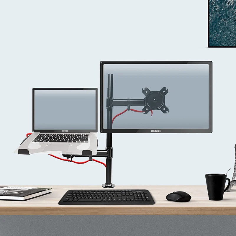 Duronic DM25L1X1 Support de Moniteur et Support d'Ordinateur Portable PC à Pince pour Bureau | Rotatif/Inclinable/Pivotable | Compatibilité Universelle avec Moniteur d'Ordinateur VESA 75/100
