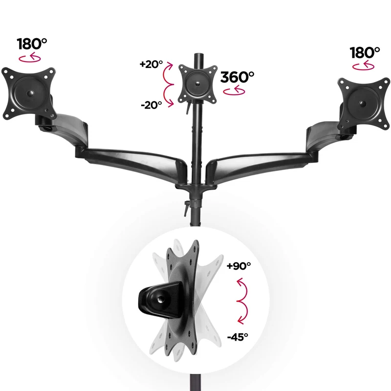Duronic DM453VX1 Support Quadruple 4 écrans à Pince pour Bureau Passe câbles Inclus Hauteur Ajustable Rotatif Inclinable Pivotable Compatibilité avec moniteurs VESA 75/100 Aluminium
