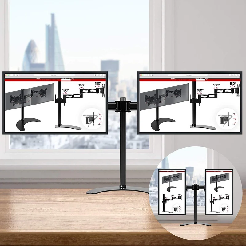 Duronic DM25D2 Support Double 2 écrans PC sur Socle pour Bureau | Hauteur Ajustable | Rotatif/Inclinable/Pivotable | Compatibilité Universelle avec Moniteur d'Ordinateur VESA 75/100 | Socle inclus