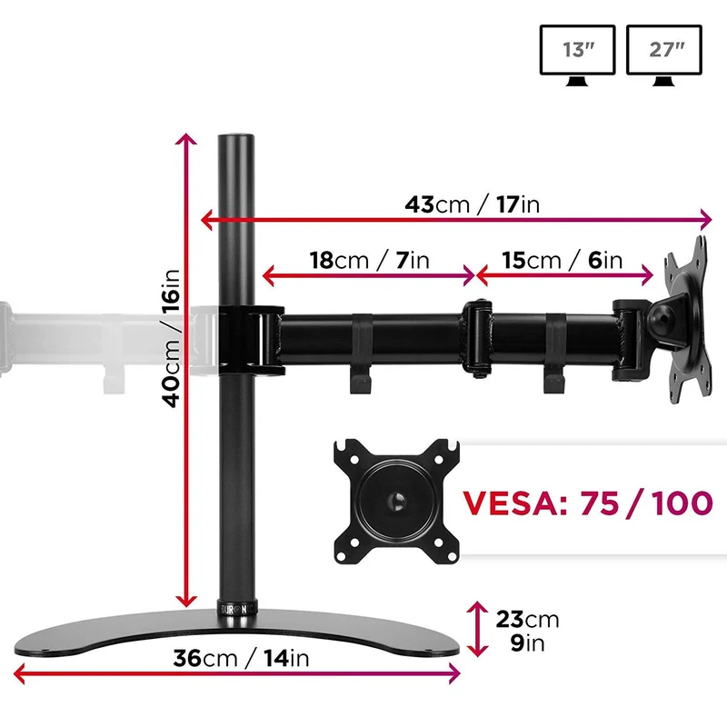 Duronic DM25D2 Support Double 2 écrans PC sur Socle pour Bureau | Hauteur Ajustable | Rotatif/Inclinable/Pivotable | Compatibilité Universelle avec Moniteur d'Ordinateur VESA 75/100 | Socle inclus
