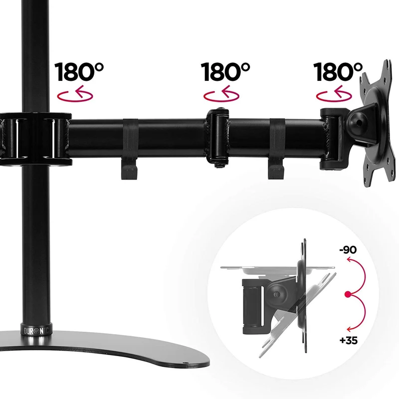 Duronic DM25D2 Support Double 2 écrans PC sur Socle pour Bureau | Hauteur Ajustable | Rotatif/Inclinable/Pivotable | Compatibilité Universelle avec Moniteur d'Ordinateur VESA 75/100 | Socle inclus