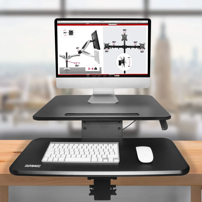 Duronic DM05D13 Poste/Station de travail assis-debout de 64 cm pour écran/clavier/souris - Hauteur ajustable de 12 à 40 cm pour travailler assis et debout - Compatible avec support de bureau Duronic