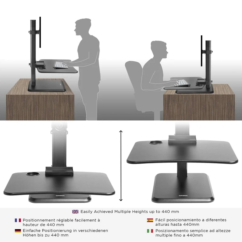 Duronic DM05D14 Poste/Station de Travail Assis-Debout de 65 cm pour écran/Clavier/Souris/avec Support d'écran incorporé - Hauteur Ajustable pour Travailler Assis et Debout