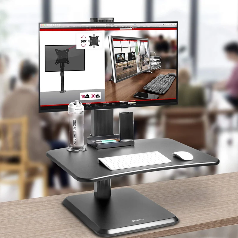 Duronic DM05D14 Poste/Station de Travail Assis-Debout de 65 cm pour écran/Clavier/Souris/avec Support d'écran incorporé - Hauteur Ajustable pour Travailler Assis et Debout