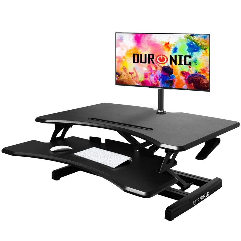 Duronic DM05D16 Station de travail assis-debout de 66 cm Hauteur ajustable de 12 à 43 cm pour travailler assis et debout - Compatible avec support de bureau pour écran Duronic - Noir