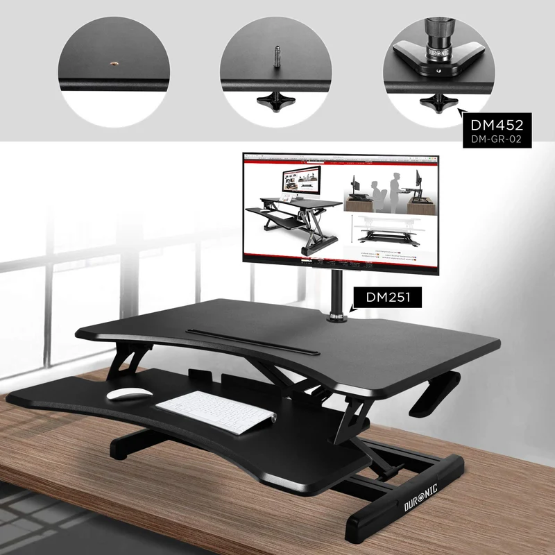 Duronic DM05D16 Station de travail assis-debout de 66 cm Hauteur ajustable de 12 à 43 cm pour travailler assis et debout - Compatible avec support de bureau pour écran Duronic - Noir