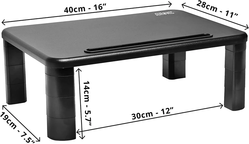 Duronic DM055 Support pour moniteur 40 x 28 cm Rehausseur d’écran d’ordinateur portable LCD LED TV ajustable en hauteur de 4 à 15 cm Espace de travail avec fente pour téléphone smartphone tablette