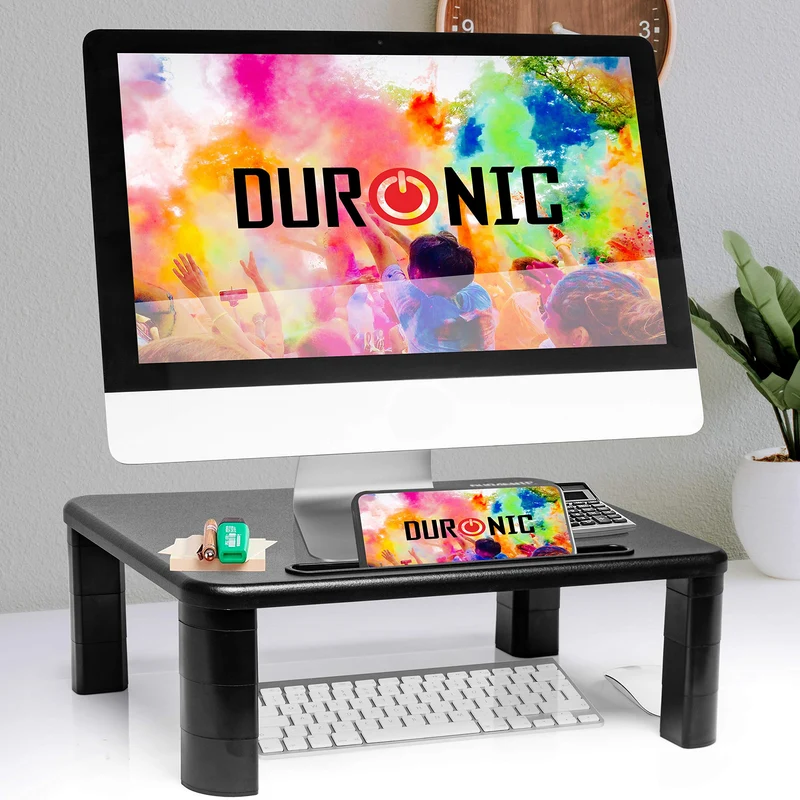 Duronic DM055 Support pour moniteur 40 x 28 cm Rehausseur d’écran d’ordinateur portable LCD LED TV ajustable en hauteur de 4 à 15 cm Espace de travail avec fente pour téléphone smartphone tablette
