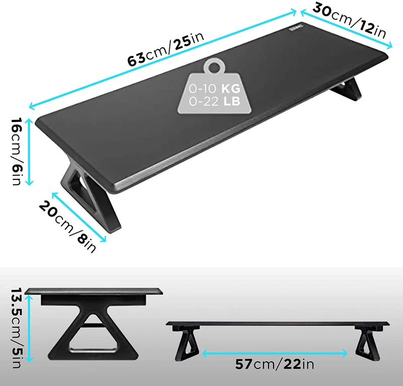 Duronic DM06-1 BK Support pour Moniteur en MDF 62 x 30 cm Rehausseur d’écran d’Ordinateur Portable LCD LED TV Permet de rehausser de 15 cm Espace de Travail Ergonomique avec Rangement