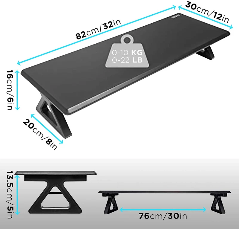 Duronic DM06-2 BK Support pour deux moniteurs en MDF 82 x 30 cm Rehausseur d’écran d’ordinateur portable LCD LED TV Pour 1 ou 2 écrans de 13,5cm Espace de travail ergonomique avec rangement
