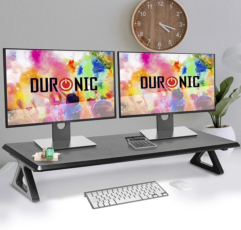 Duronic DM06-2 BK Support pour deux moniteurs en MDF 82 x 30 cm Rehausseur d’écran d’ordinateur portable LCD LED TV Pour 1 ou 2 écrans de 13,5cm Espace de travail ergonomique avec rangement