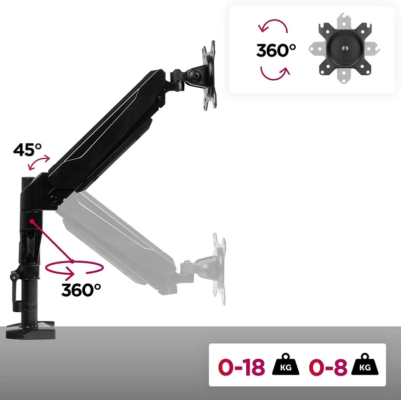 Duronic DMG51X2 Support d’écran de PC à pince pour bureau | Mécanisme à gaz | Ajustement à la volée | Hauteur ajustable | Rotatif / Inclinable / Pivotable | Compatibilité avec moniteurs VESA 75/100
