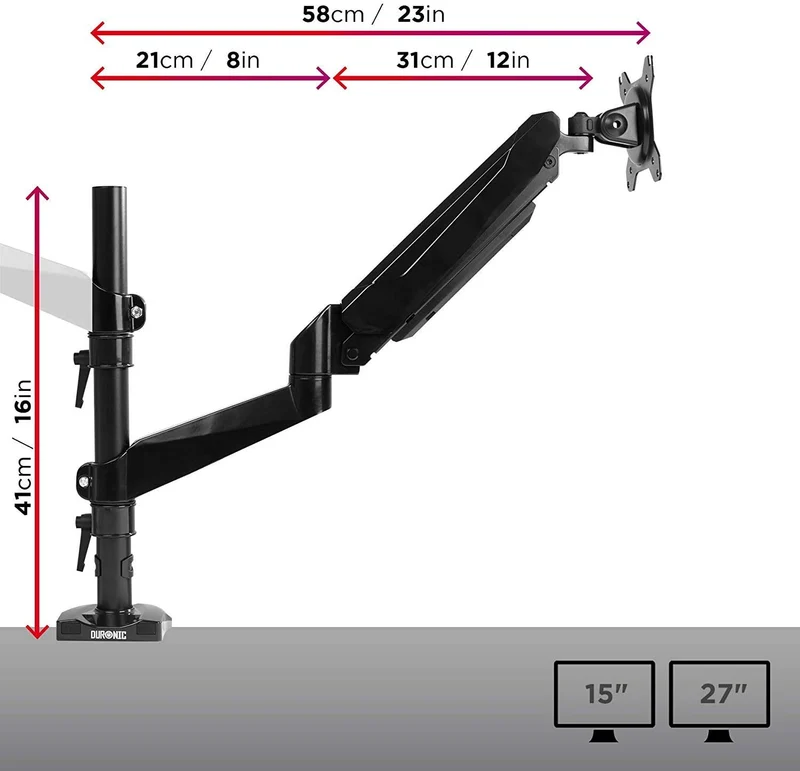 Duronic DMG52 Support Double 2 écrans PC à Pince pour Bureau | Mécanisme à gaz | Ajustement à la volée | Hauteur Ajustable | Rotatif / Inclinable / Pivotable | Compatibilité avec moniteurs VESA 75/100