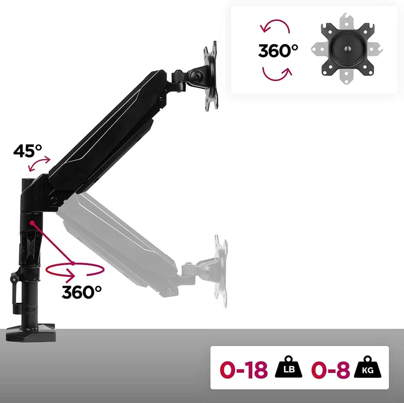 Duronic DMG52 Support Double 2 écrans PC à Pince pour Bureau | Mécanisme à gaz | Ajustement à la volée | Hauteur Ajustable | Rotatif / Inclinable / Pivotable | Compatibilité avec moniteurs VESA 75/100