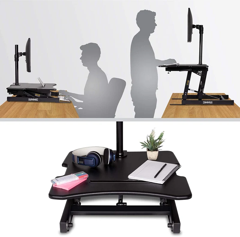Duronic DM05D18 Poste / Station de travail assis-debout de 55 x 53 cm pour écran / clavier / souris - Hauteur ajustable de 16 à 42 cm pour travailler assis et debout - Compatible avec support de bureau Duronic