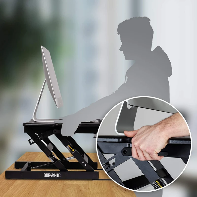 Duronic DM05D18 Poste / Station de travail assis-debout de 55 x 53 cm pour écran / clavier / souris - Hauteur ajustable de 16 à 42 cm pour travailler assis et debout - Compatible avec support de bureau Duronic
