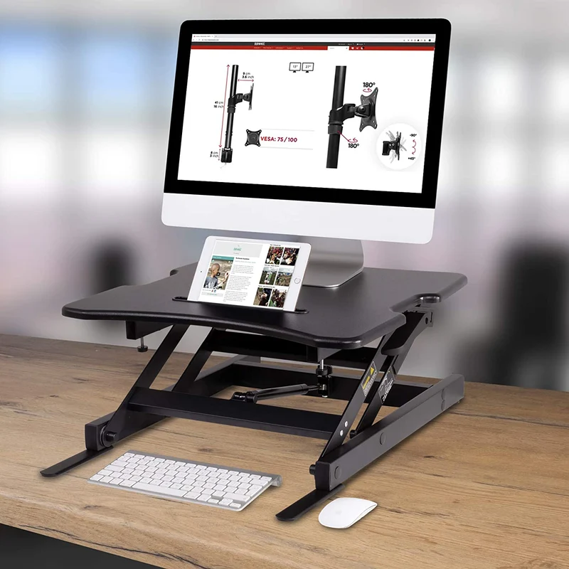 Duronic DM05D18 Poste / Station de travail assis-debout de 55 x 53 cm pour écran / clavier / souris - Hauteur ajustable de 16 à 42 cm pour travailler assis et debout - Compatible avec support de bureau Duronic