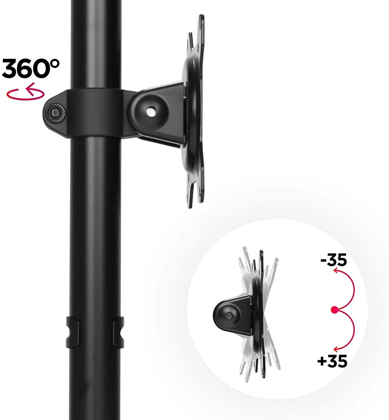 Duronic DM151X1 Support d’écran de PC à Pince pour Bureau – Hauteur Ajustable – Rotatif/Inclinable/Pivotable – Compatibilité avec moniteurs VESA 75/100 – Passe-câbles Inclus – Acier
