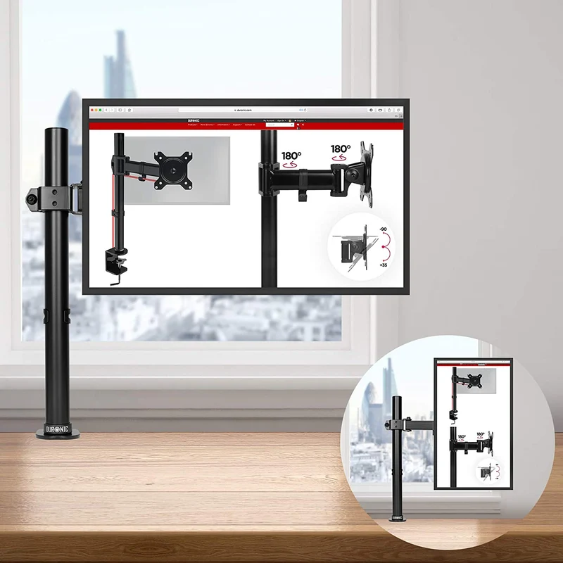 Duronic DM151X2 Support d’écran de PC à Pince pour Bureau | Hauteur Ajustable | Rotatif / Inclinable / Pivotable | Compatibilité avec Moniteurs VESA 75/100 | 1 Extension | Passes câbles inclus