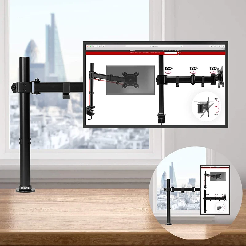 Duronic DM151X3 Support d’écran de PC à Pince pour Bureau | Hauteur Ajustable | Rotatif / Inclinable / Pivotable | Compatibilité avec Moniteurs VESA 75/100 | 2 Extensions | Passes câbles inclus