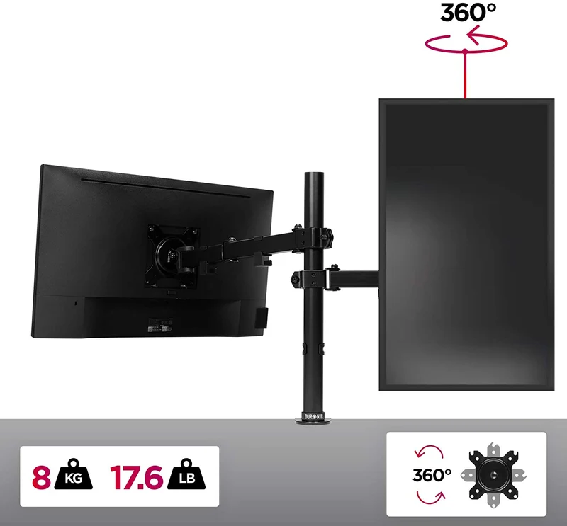 Duronic DM151X3 Support d’écran de PC à Pince pour Bureau | Hauteur Ajustable | Rotatif / Inclinable / Pivotable | Compatibilité avec Moniteurs VESA 75/100 | 2 Extensions | Passes câbles inclus