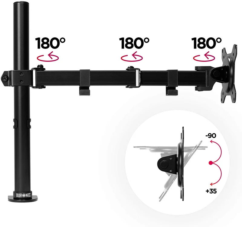 Duronic DM151X3 Support d’écran de PC à Pince pour Bureau | Hauteur Ajustable | Rotatif / Inclinable / Pivotable | Compatibilité avec Moniteurs VESA 75/100 | 2 Extensions | Passes câbles inclus