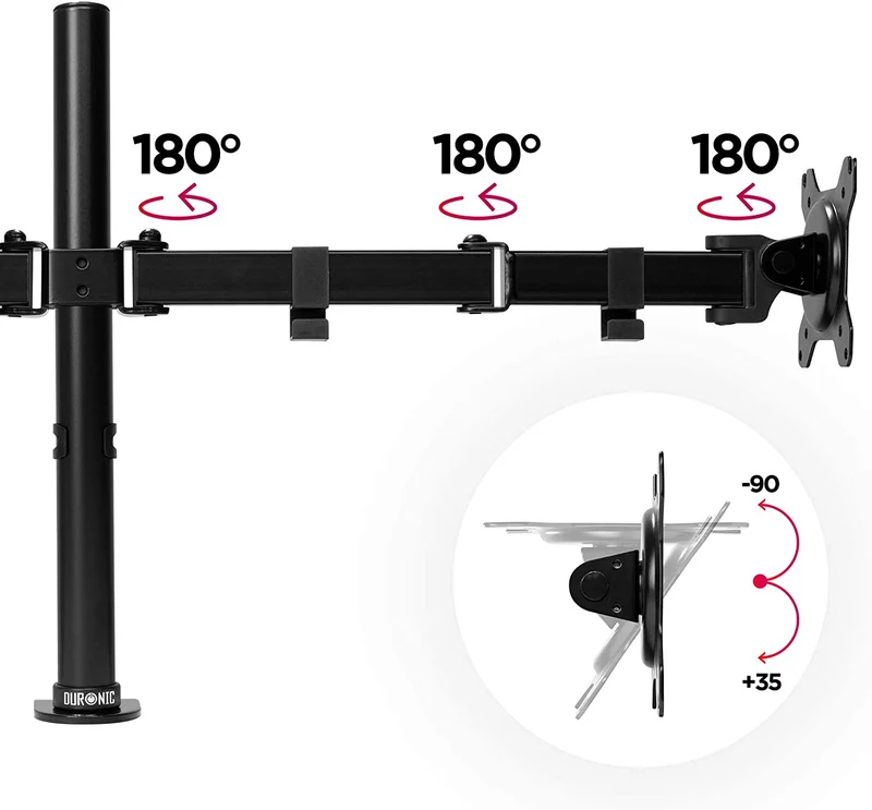 Duronic DM152 Support double 2 écrans de PC à pince pour bureau | Hauteur ajustable | Rotatif / Inclinable / Pivotable | Compatibilité avec moniteurs VESA 75/100 | Passes câbles inclus | en Acier