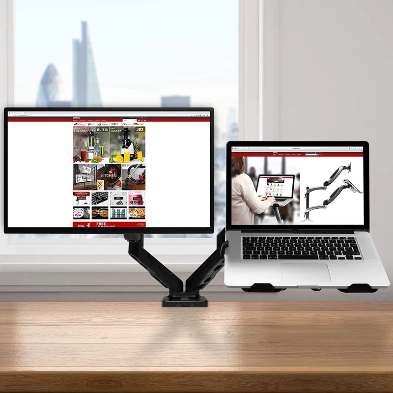 Duronic DMDCL1X1 Support de moniteur et support d’ordinateur portable PC à pince pour bureau | Mécanisme à gaz | Ajustement omnidirectionnel à la volée | Compatibilité avec moniteur VESA 75/100