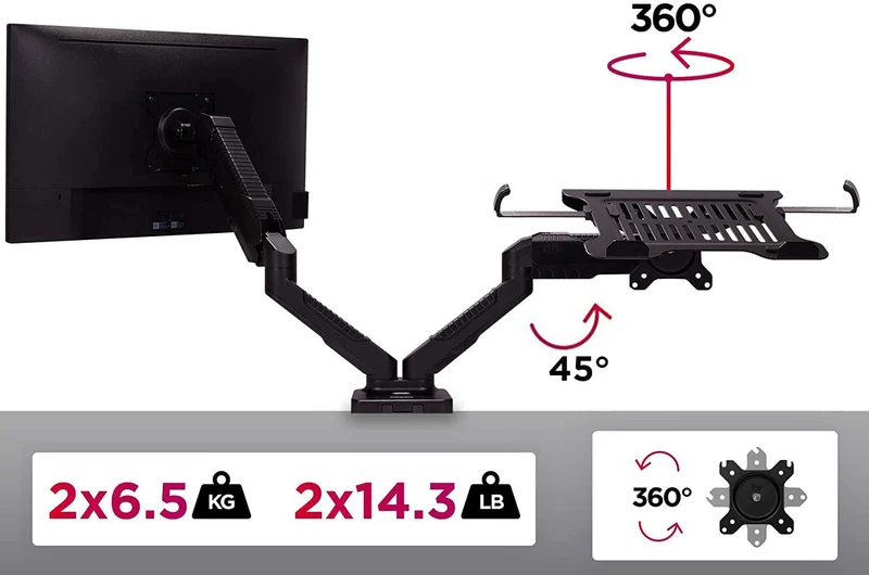 Duronic DMDCL1X1 Support de moniteur et support d’ordinateur portable PC à pince pour bureau | Mécanisme à gaz | Ajustement omnidirectionnel à la volée | Compatibilité avec moniteur VESA 75/100