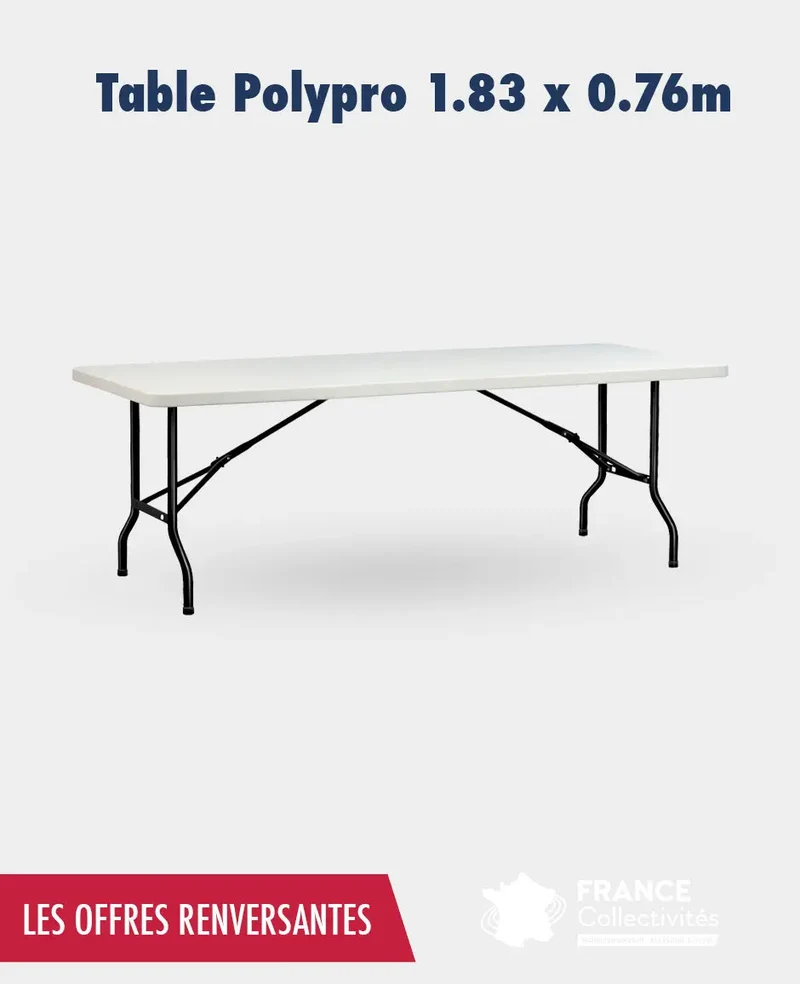Promo 10 ou 20 tables polypro 1.83 x 76 cm + 1 chariot